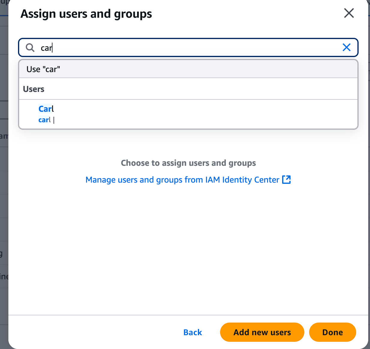 create Amazon Q Business manage user access assign existing users and groups.png